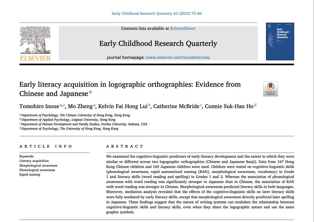 Early literacy acquisition in logographic orthographies: Evidence from Chinese and Japanese