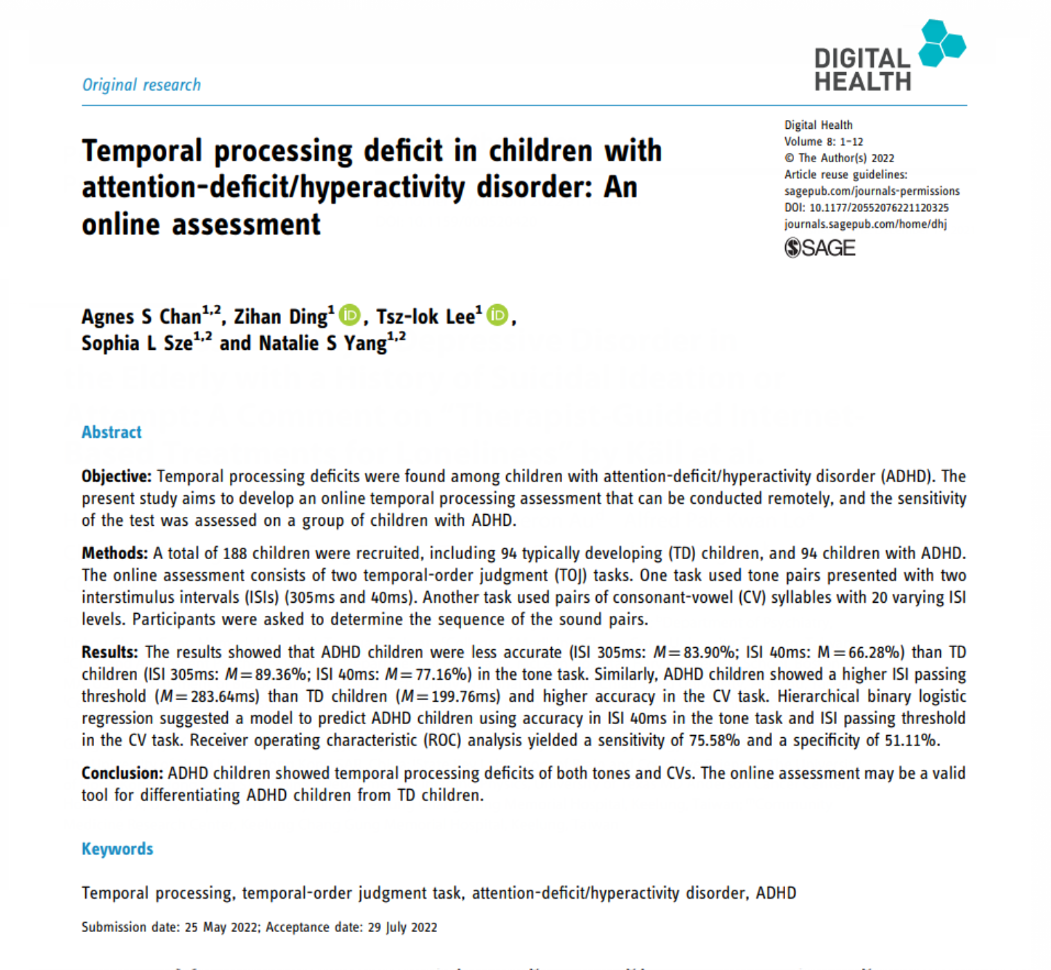 Temporal processing deficit in children with attention-deficit/hyperactivity disorder