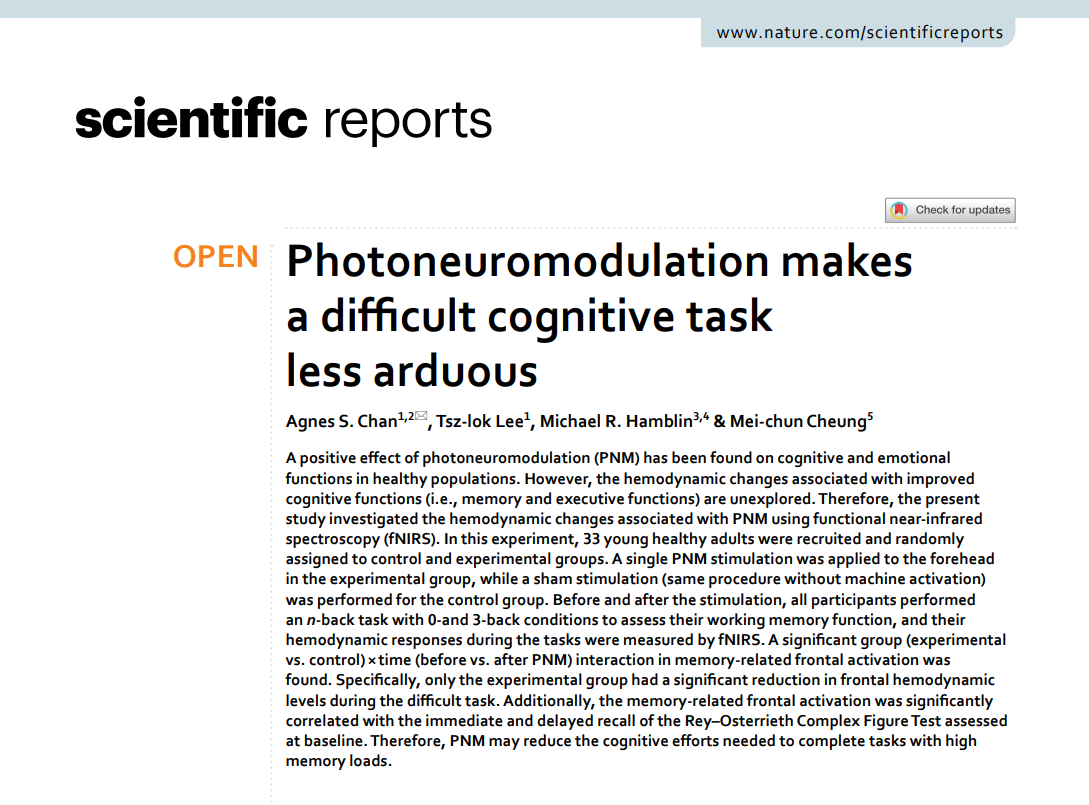 Photoneuromodulation benefits cognitive functioning
