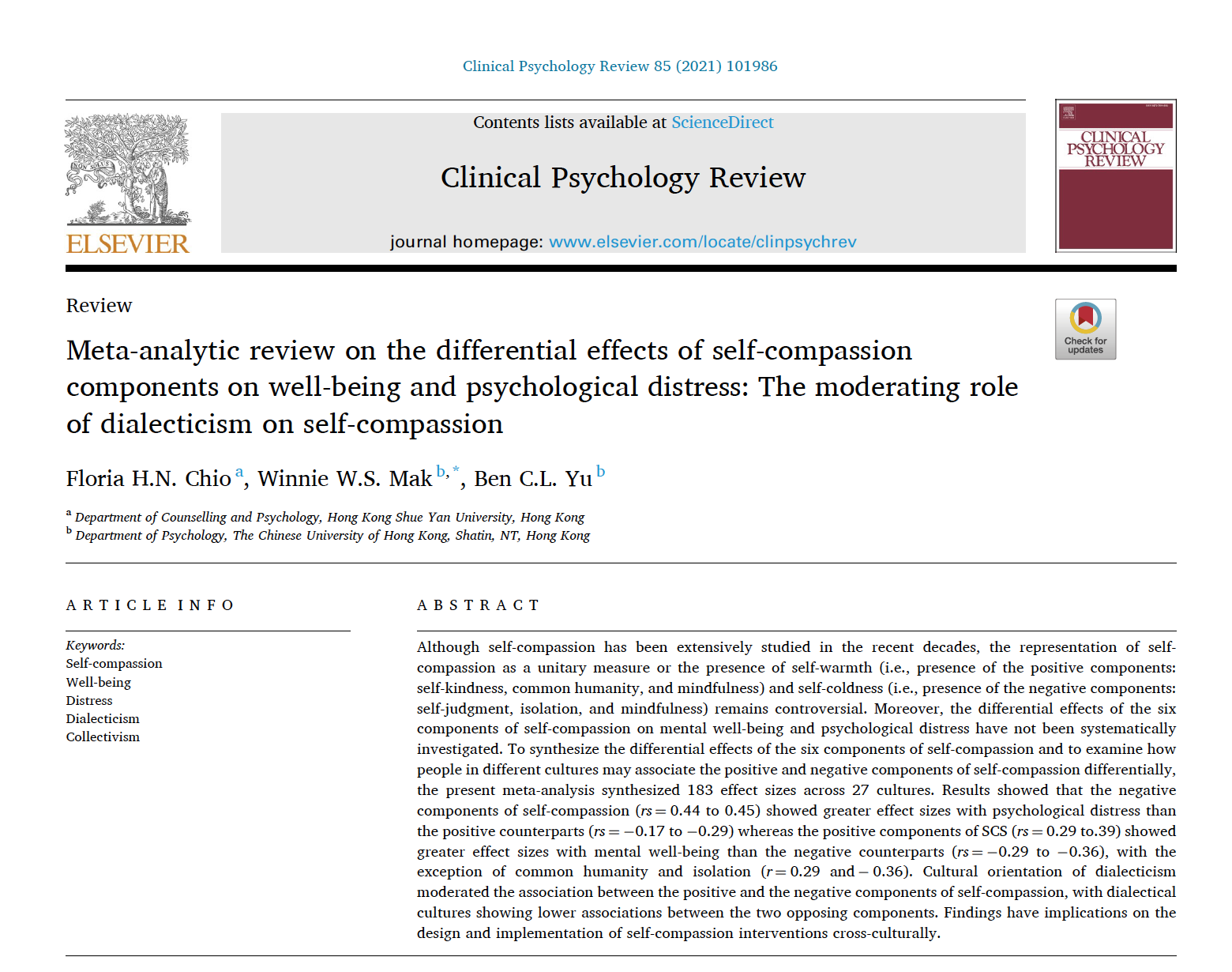 Meta-analytic review of self-compassion