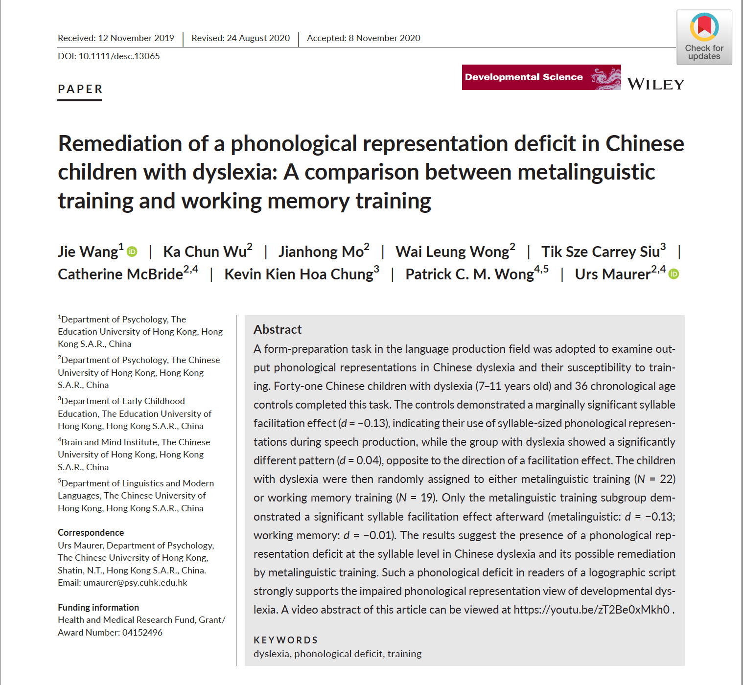 Phonological representations in Chinese dyslexia