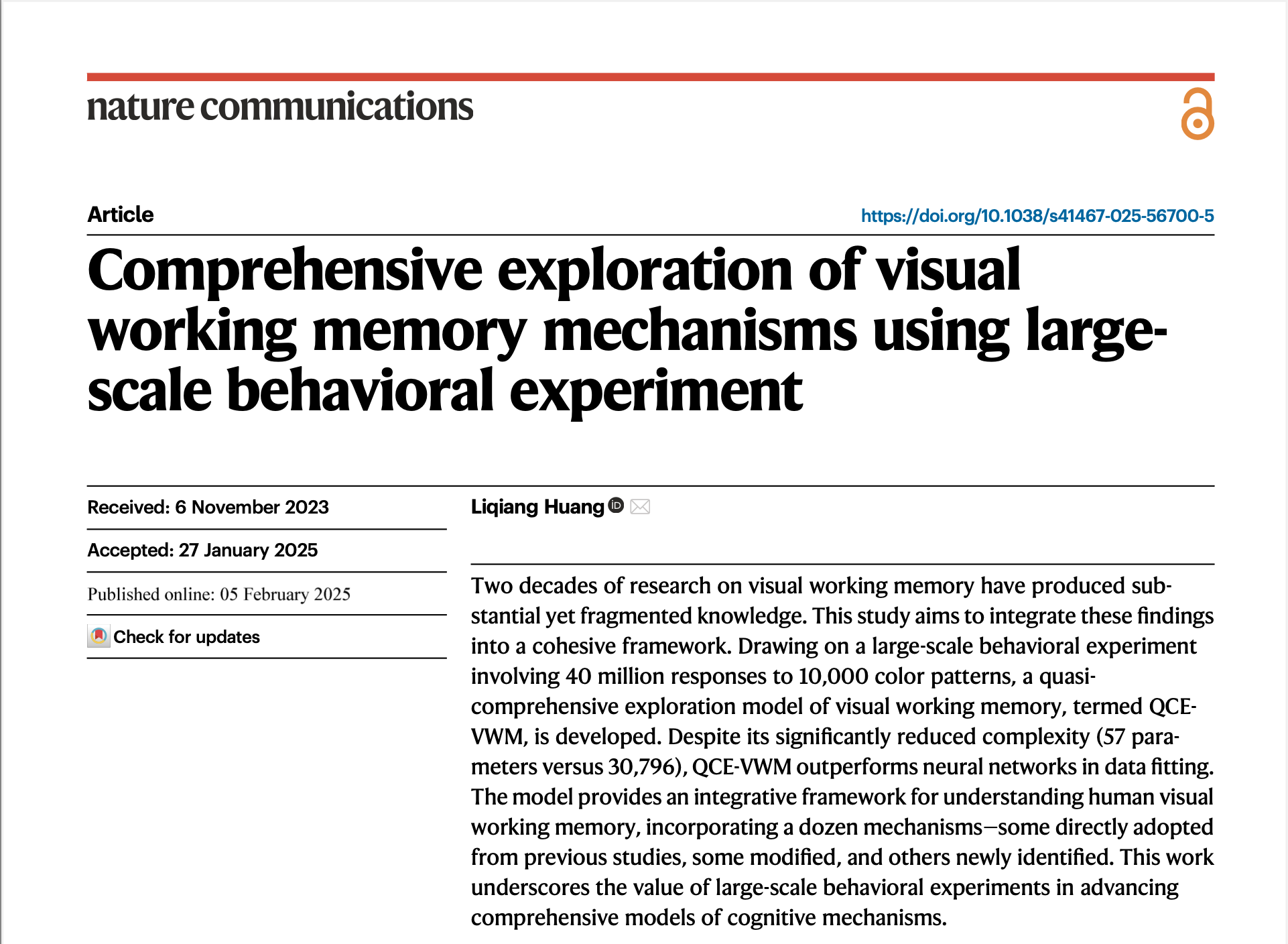 Comprehensive exploration of visual working memory mechanisms using large-scale behavioral experiment