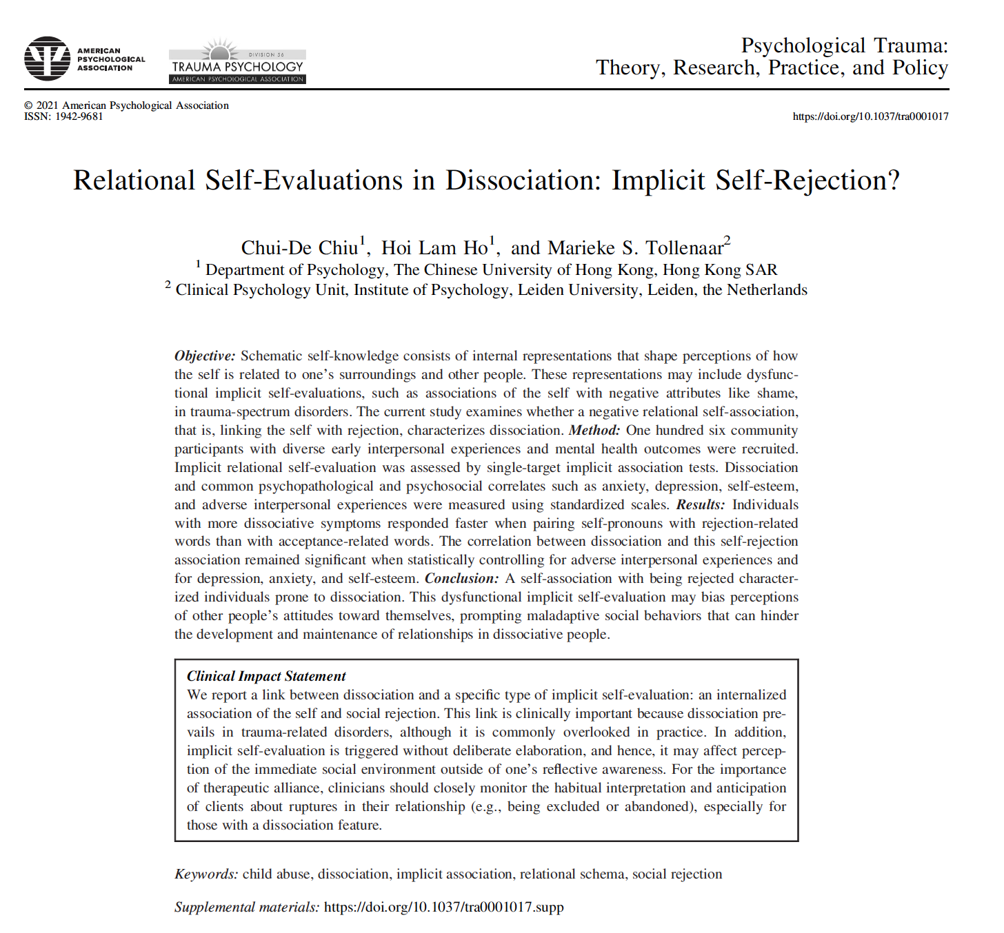 Implicit Self Rejection