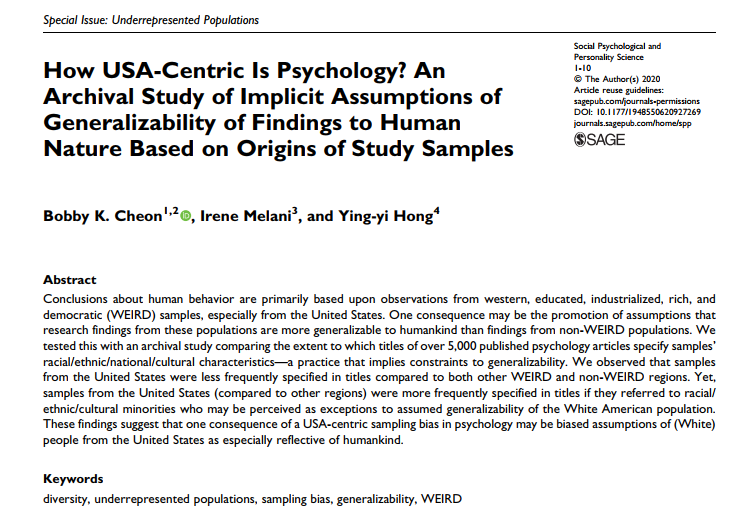 Cheon et al. 2020 How USA centric is psychology