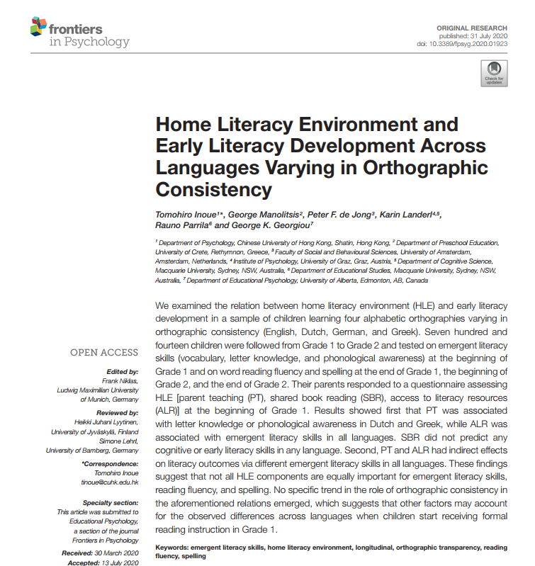 Inoue et al. 2020 Home literacy environment and early literacy development